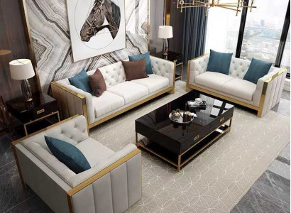 Living room Set Sofa 3+1 Seater luxurious White Sofas Design Leather new